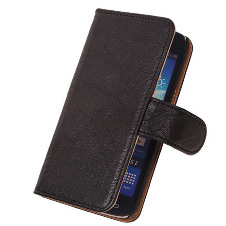 BestCases Zwart Luxe Echt Lederen Booktype Hoesje voor Samsung Galaxy Express 2