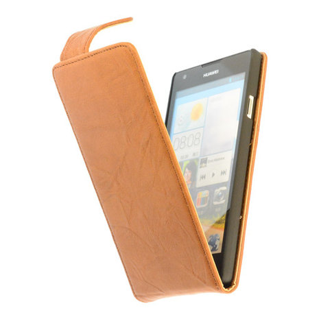 BestCases Bruin Kreukelleer Flipcase Hoesje voor Huawei Ascend G700