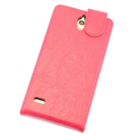 BestCases Fuchsia Kreukelleer Flipcase Hoesje voor Huawei Ascend G700