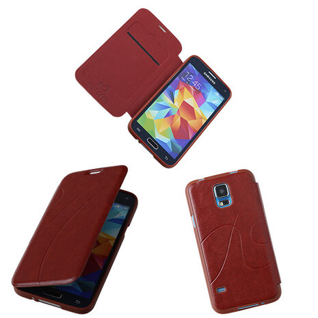Bestcases Bruin TPU Book Case Flip Cover Motief Hoesje Samsung Galaxy S5