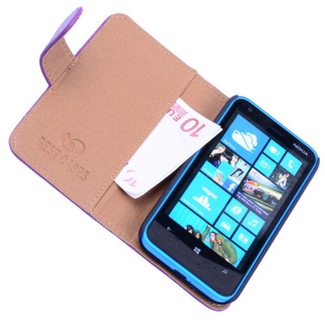 BestCases Luxe Echt Lederen Booktype Hoesje voor Nokia Lumia 620 Paars