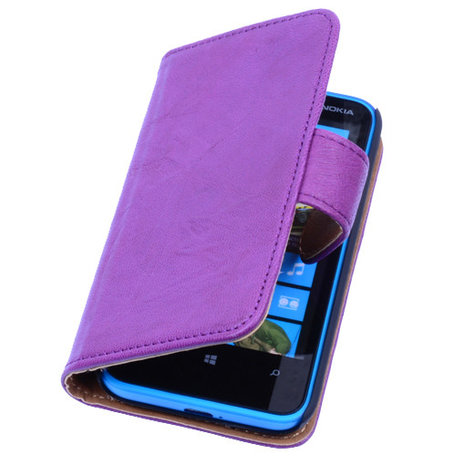 BestCases Luxe Echt Lederen Booktype Hoesje voor Nokia Lumia 620 Paars