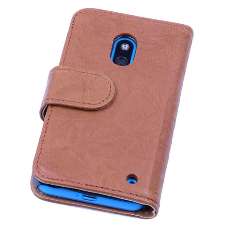 BestCases Luxe Echt Lederen Booktype Hoesje voor Nokia Lumia 620 Bruin