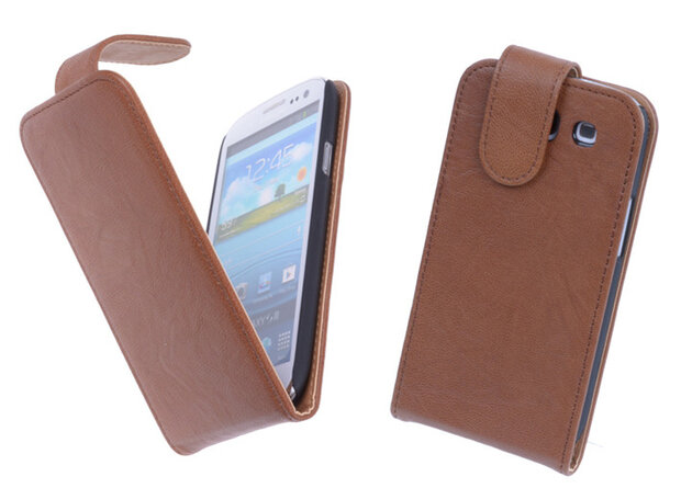 BestCases Luxe Kreukelleer Flipcase Hoesje Samsung Galaxy S3 Bruin