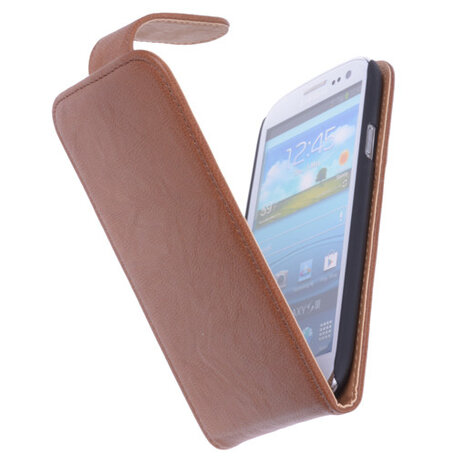 BestCases Luxe Kreukelleer Flipcase Hoesje voor Samsung Galaxy S3 Bruin