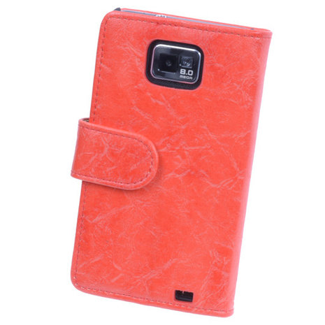 Bestcases Vintage Oranje Book Cover Hoesje voor Samsung Galaxy S2 Plus