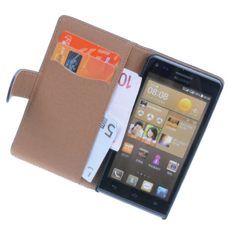 BestCases Zwart Luxe Echt Lederen Booktype Hoesje voor Huawei Ascend G6