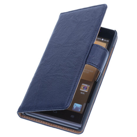 BestCases Navy Blue Luxe Echt Lederen Booktype Hoesje voor Huawei Ascend G6