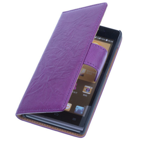 BestCases Lila Luxe Echt Lederen Booktype Hoesje voor Huawei Ascend G6
