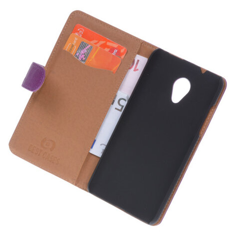 BestCases Lila Luxe Echt Lederen Booktype Hoesje voor HTC Desire 700