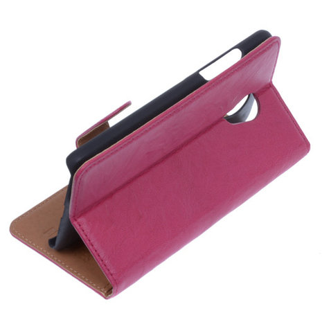 BestCases Fuchsia Luxe Echt Lederen Booktype Hoesje voor HTC Desire 700