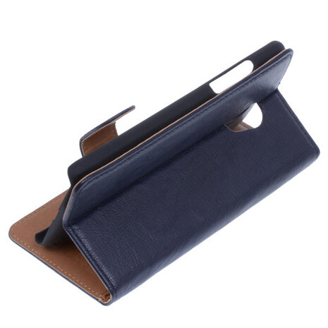 BestCases Navy Blue Luxe Echt Lederen Booktype Hoesje voor HTC Desire 700