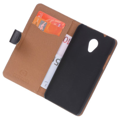 BestCases Zwart Luxe Echt Lederen Booktype Hoesje voor HTC Desire 700