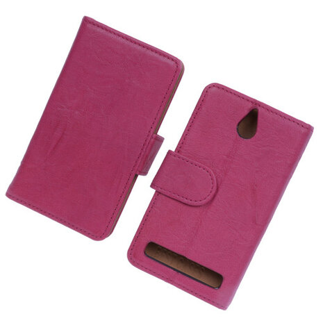 BestCases Fuchsia Luxe Echt Lederen Booktype Hoesje voor Sony Xperia E1