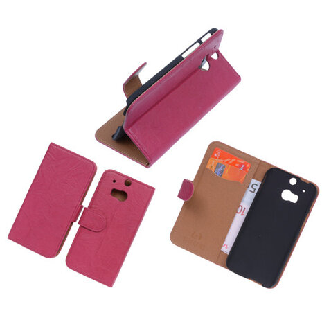 BestCases Fuchsia Luxe Echt Lederen Booktype Hoesje HTC One M8