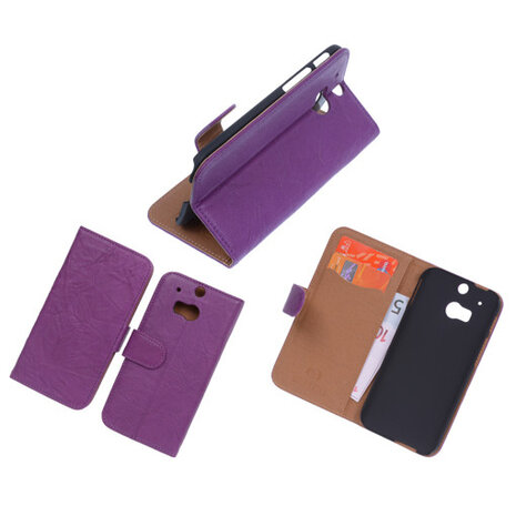 BestCases Lila Luxe Echt Lederen Booktype Hoesje HTC One M