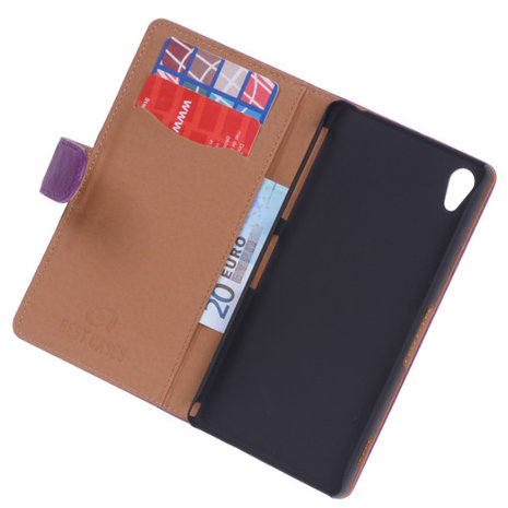 BestCases Lila Luxe Echt Lederen Booktype Hoesje voor Sony Xperia Z2