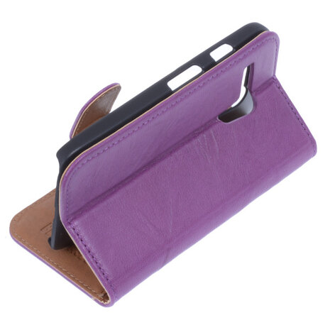 BestCases Lila Luxe Echt Lederen Booktype Hoesje voor Motorola Moto G X1032