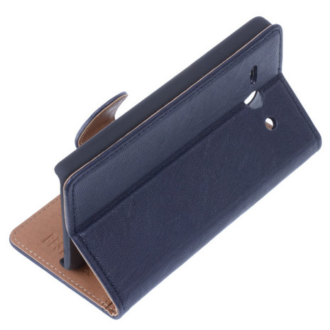 BestCases Navy Blue Echt Lederen Booktype Hoesje voor Huawei Ascend Y530