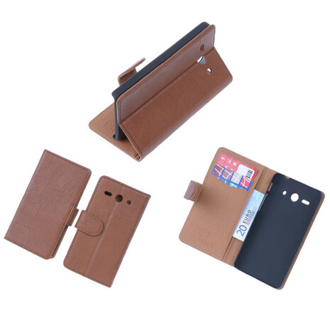 BestCases Bruin Luxe Echt Lederen Booktype Hoesje Huawei Ascend Y530