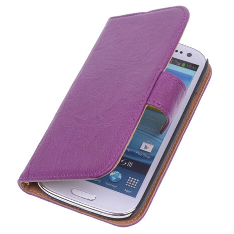 BestCases Lila Echt Leer Booktype Hoesje voor Samsung Galaxy S3 i9300
