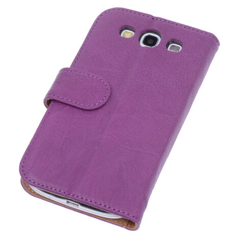 BestCases Lila Echt Leer Booktype Hoesje voor Samsung Galaxy S3 i9300