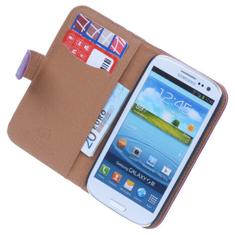 BestCases Lila Echt Leer Booktype Hoesje voor Samsung Galaxy S3 i9300