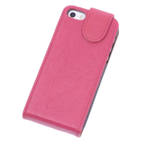 BestCases Fuchsia Kreukelleer Flipcase Hoesje voor Apple iPhone 5C