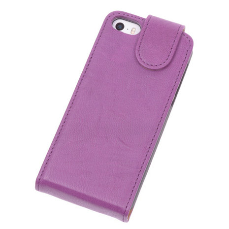 BestCases Lila Kreukelleer Flipcase Hoesje voor Apple iPhone 5C