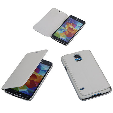 Bestcases Wit Map Case Book Cover Hoesje Samsung Galaxy S5