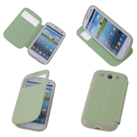 View Cover Groen Samsung Galaxy S3 Stand Case TPU Book-style