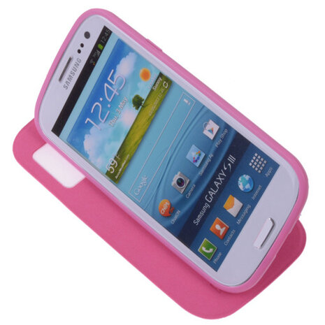 View Cover Pink Samsung Galaxy S3 Stand Case TPU Book-style