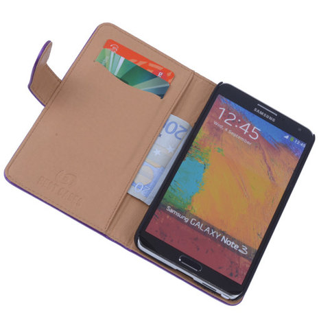 PU Leder Lila Hoesje Samsung Galaxy Note 3 Book/Wallet Case/Cover 