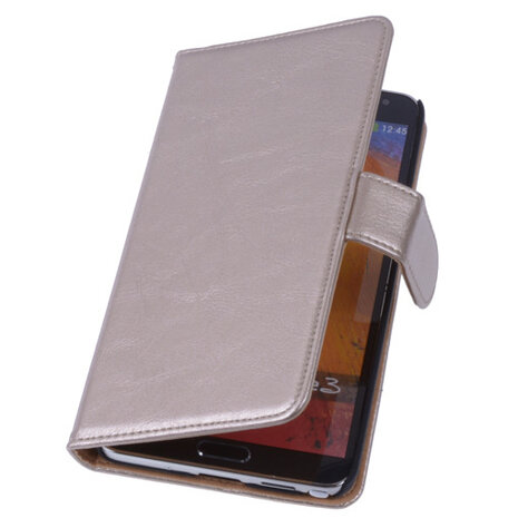 PU Leder Goud Hoesje Samsung Galaxy Note 3 Book/Wallet Case/Cover 
