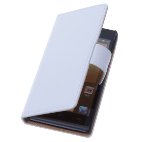 PU Leder Hoesje Huawei Ascend G6 Book/Wallet Case/Cover Wit 