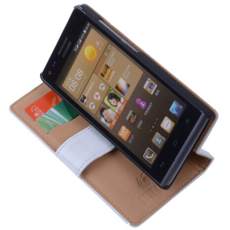 PU Leder Hoesje Huawei Ascend G6 Book/Wallet Case/Cover Wit 
