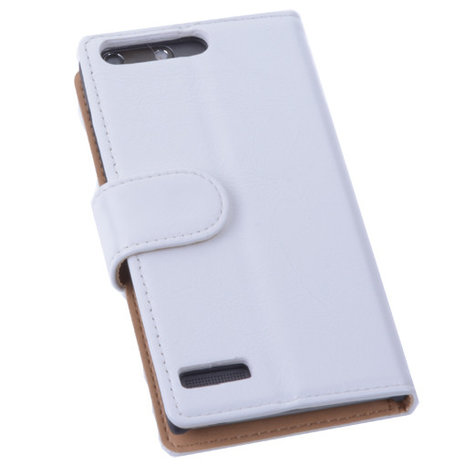PU Leder Hoesje Huawei Ascend G6 Book/Wallet Case/Cover Wit 