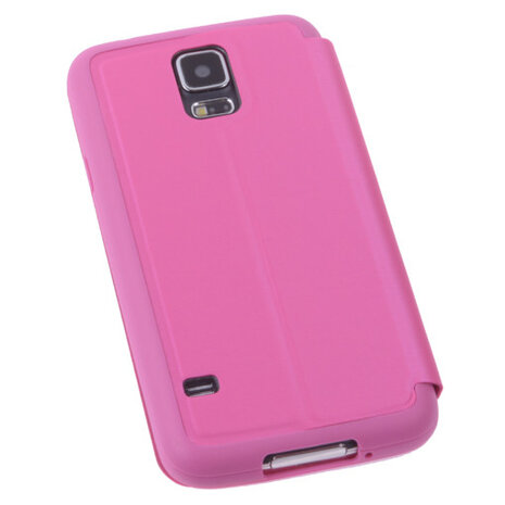 View Cover Pink Samsung Galaxy S5 Stand Case TPU Book-style