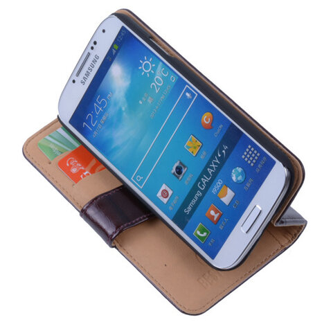 PU Leder Mocca Hoesje Samsung Galaxy S4 Book/Wallet Case/Cover