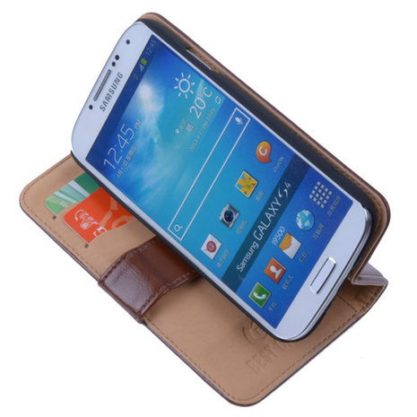 PU Leder Bruin Hoesje Samsung Galaxy S4 Book/Wallet Case/Cover 