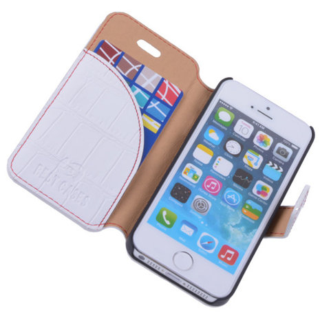 Wit Croco Hoesje iPhone 5 5s Book/Wallet Case/Cover