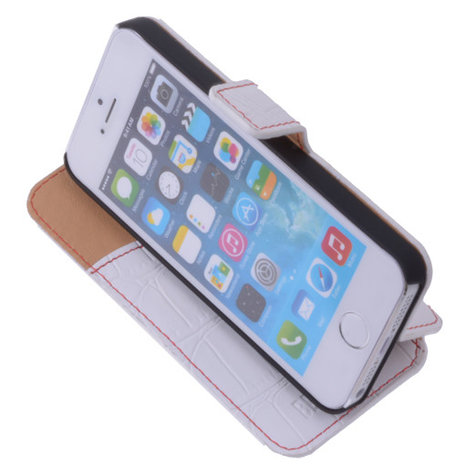 Wit Croco Hoesje iPhone 5 5s Book/Wallet Case/Cover