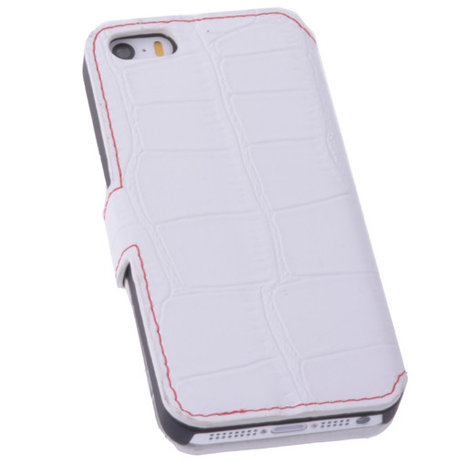 Wit Croco Hoesje iPhone 5 5s Book/Wallet Case/Cover