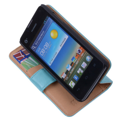 PU Leder Turquoise Hoesje Huawei Ascend Y300 Book/Wallet Case/Cover 