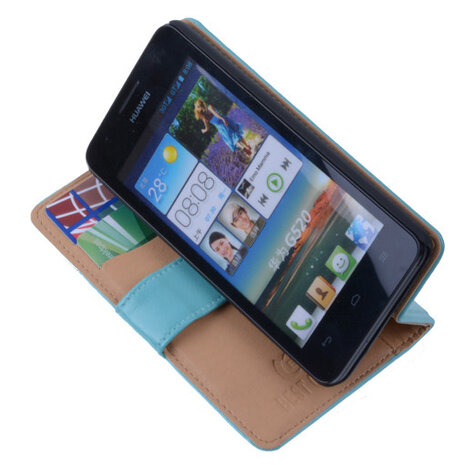 PU Leder Turquoise Hoesje Huawei Ascend Y530 Book/Wallet Case/Cover 