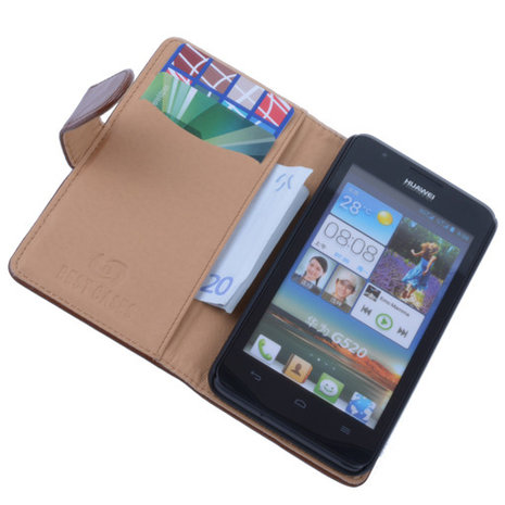 PU Leder Bruin Hoesje Huawei Ascend Y530 Book/Wallet Case/Cover