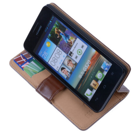 PU Leder Bruin Hoesje Huawei Ascend Y530 Book/Wallet Case/Cover