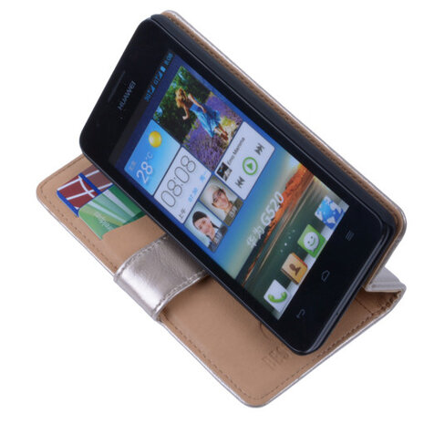PU Leder Goud Hoesje Huawei Ascend Y530 Book/Wallet Case/Cover 