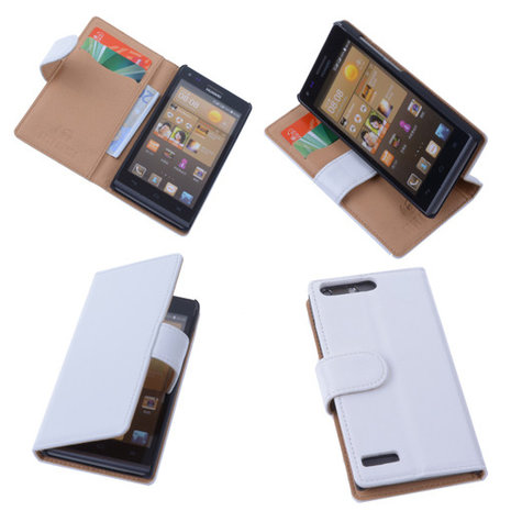 PU Leder Hoesje Huawei Ascend G6 Book/Wallet Case/Cover Wit 