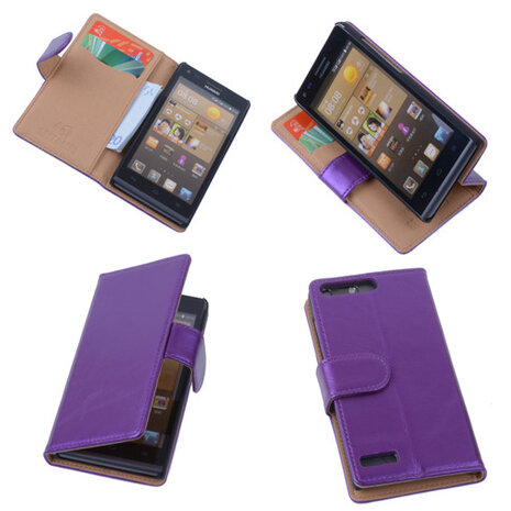 PU Leder Hoesje Huawei Ascend G6 Book/Wallet Case/Cover Lila 